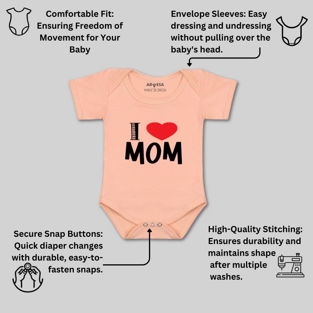 Arvesa I Love Mom Design-178 White 0-3 Months Jumpsuit for Baby Boy & Girl dress .