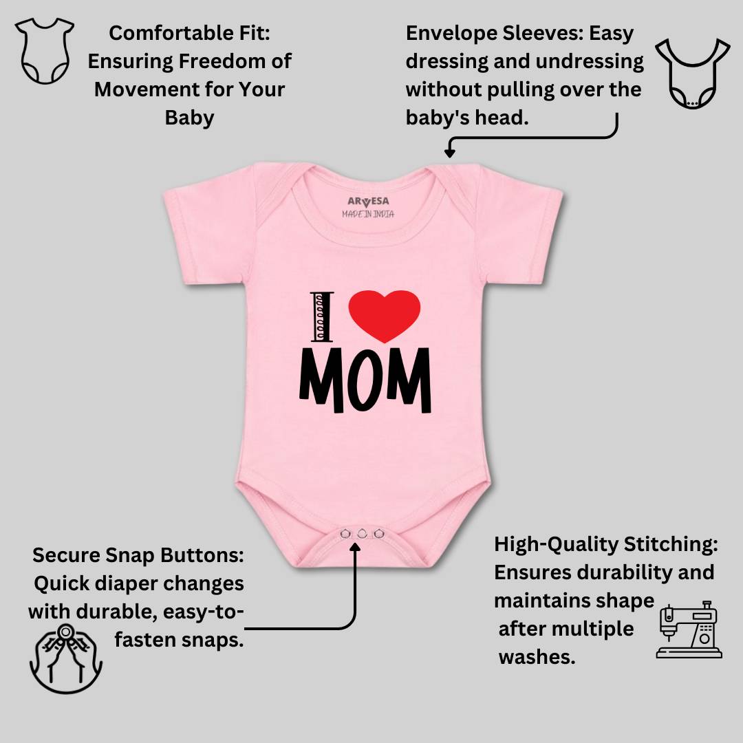 Arvesa I Love Mom Design-178 White 0-3 Months Jumpsuit for Baby Boy & Girl dress .