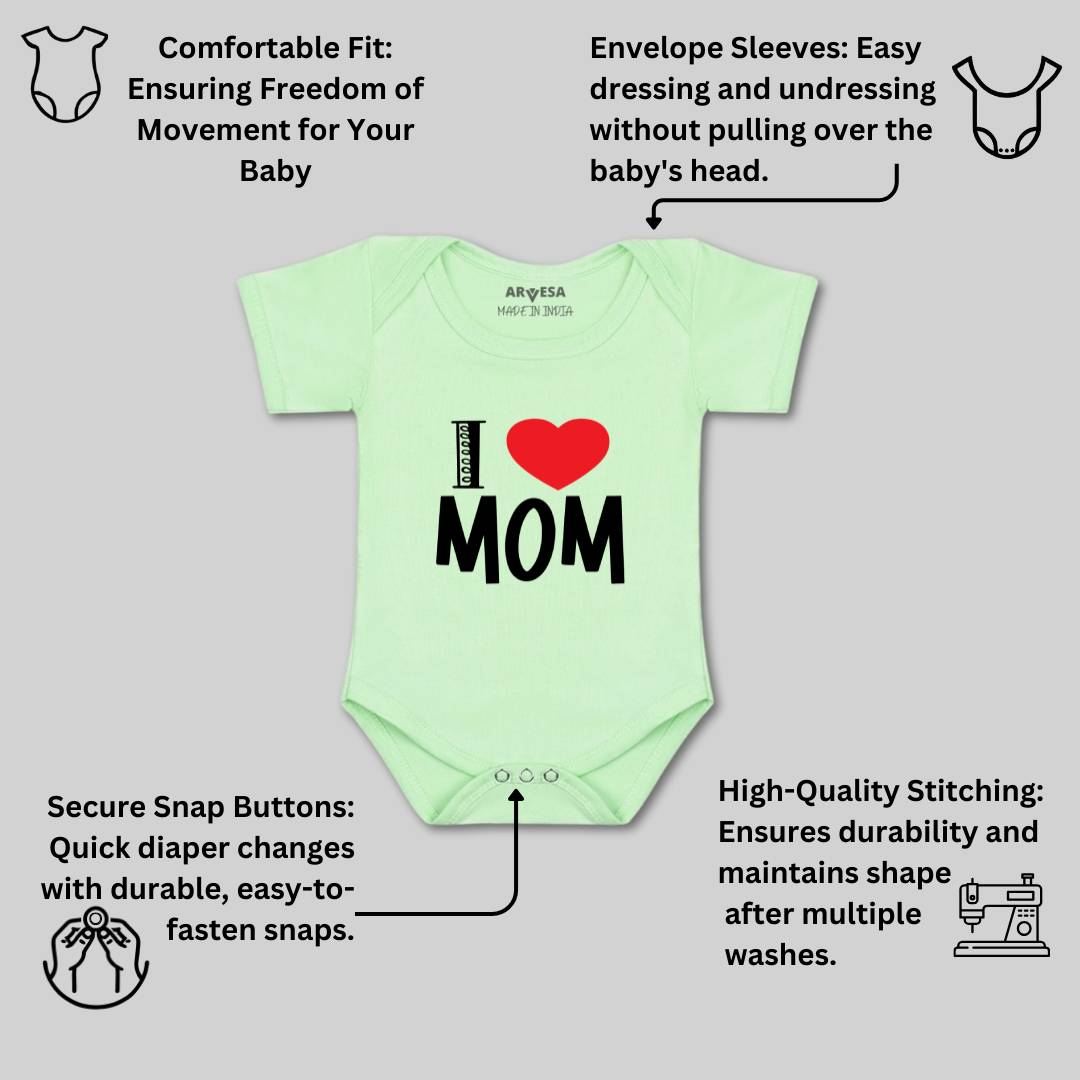 Arvesa I Love Mom Design-178 White 0-3 Months Jumpsuit for Baby Boy & Girl dress .