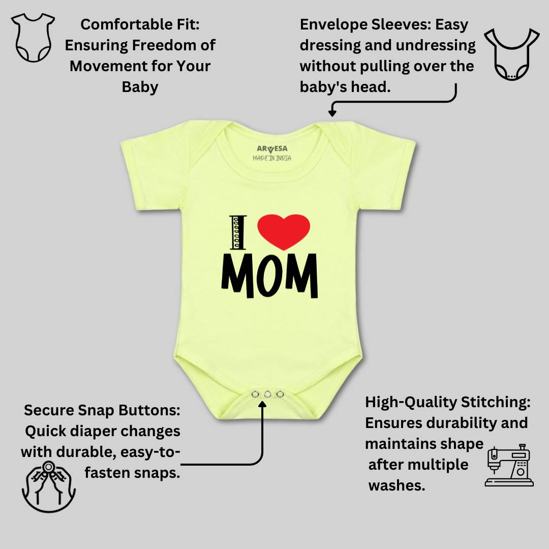 Arvesa I Love Mom Design-178 White 0-3 Months Jumpsuit for Baby Boy & Girl dress .