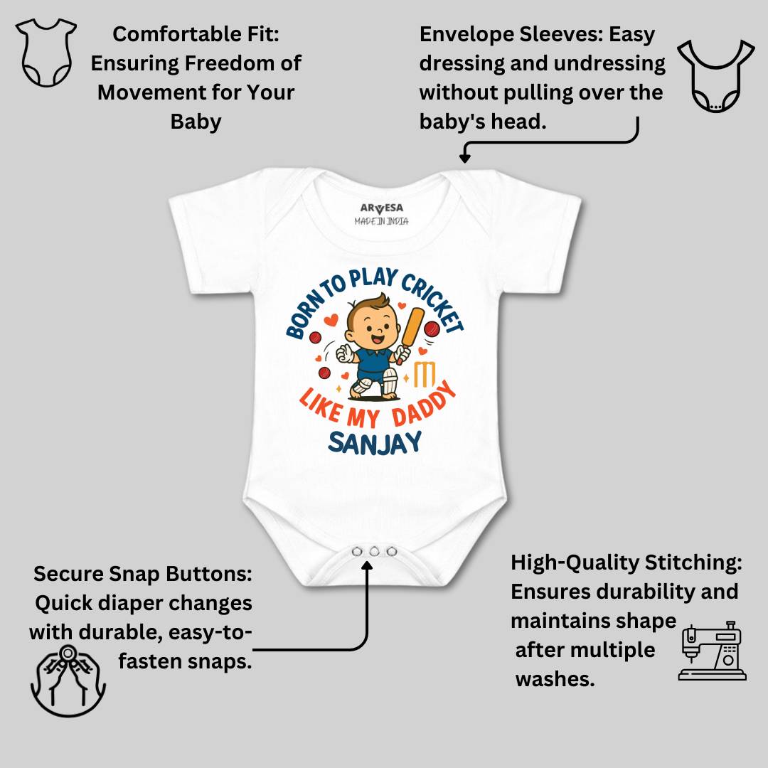 Arvesa Born To Play Cricket Baby Boy & Girl Dress