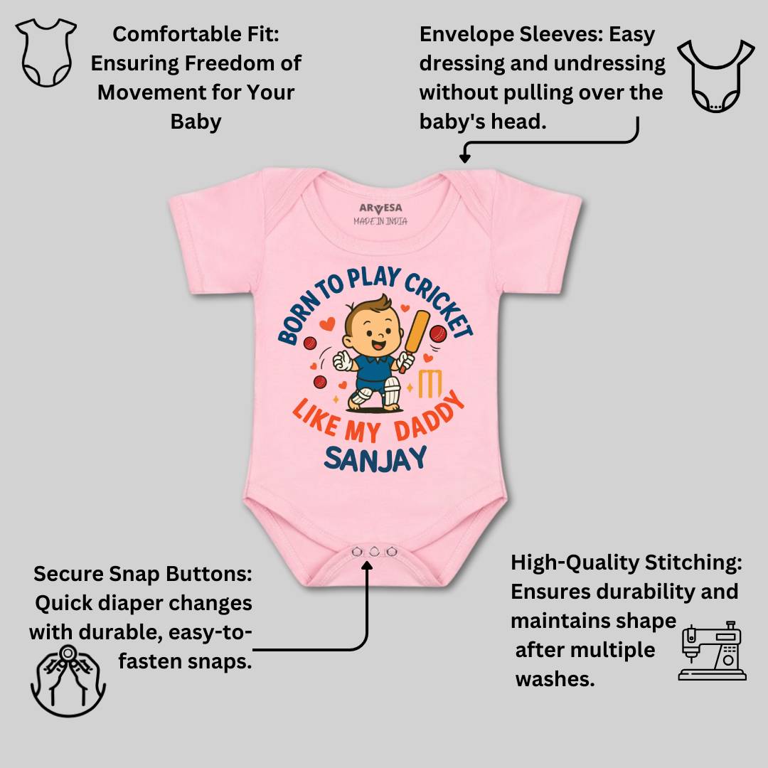 Arvesa Born To Play Cricket Baby Boy & Girl Dress