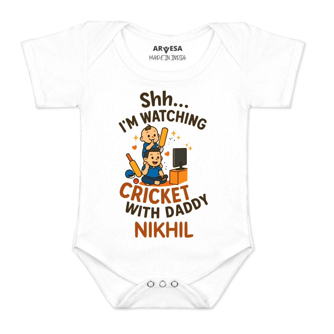 Arvesa Shh I'm Watching Cricket With Daddy Baby Boy & Girl Dress