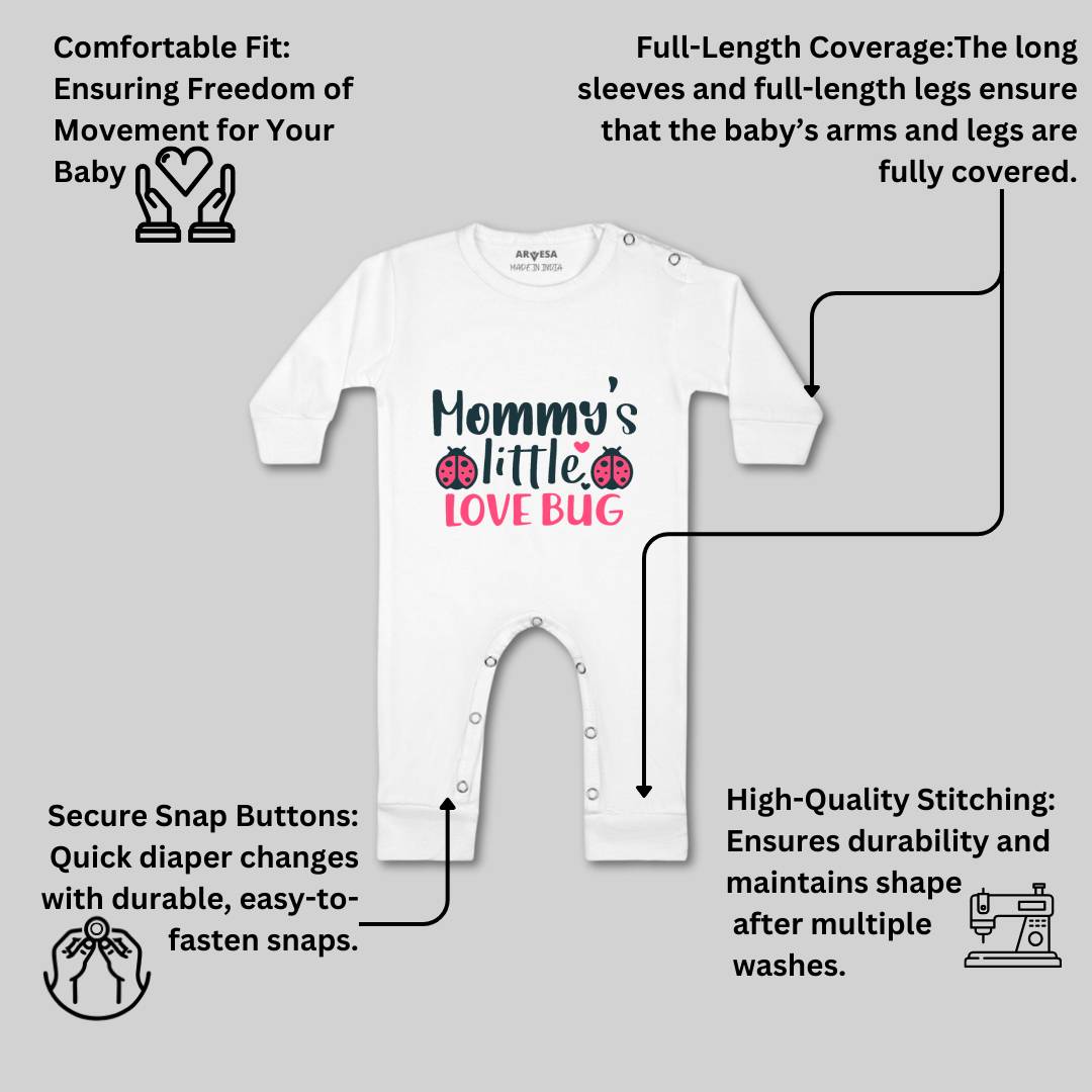 Arvesa Mommy Little Love Bug Design-403 White 0-3 Months Jumpsuit for Baby Boy & Girl dress .
