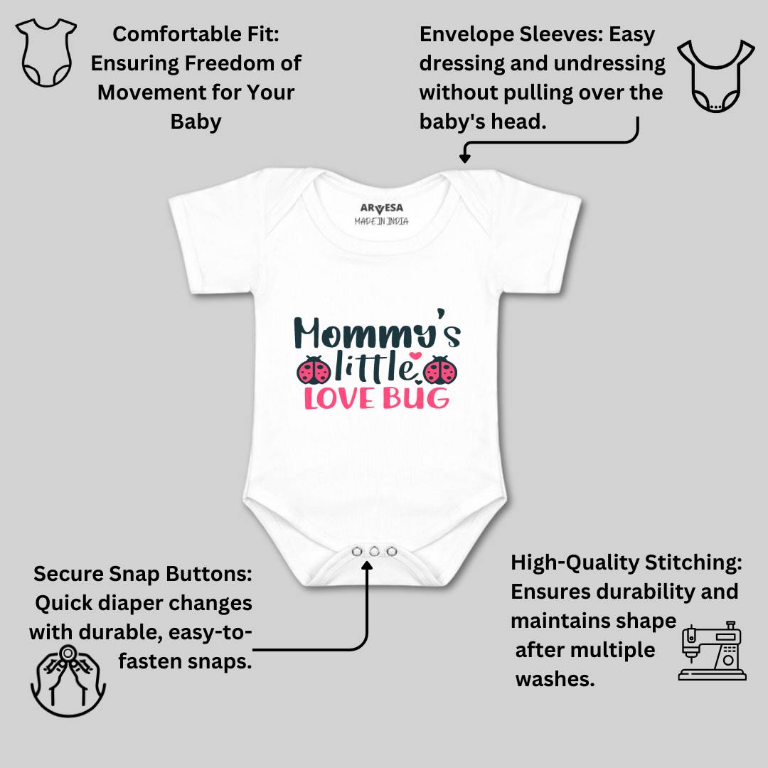 Arvesa Mommy Little Love Bug Design-403 White 0-3 Months Jumpsuit for Baby Boy & Girl dress .