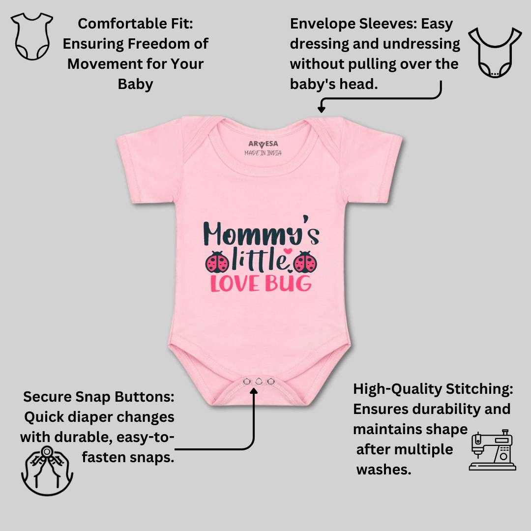 Arvesa Mommy Little Love Bug Design-403 White 0-3 Months Jumpsuit for Baby Boy & Girl dress .