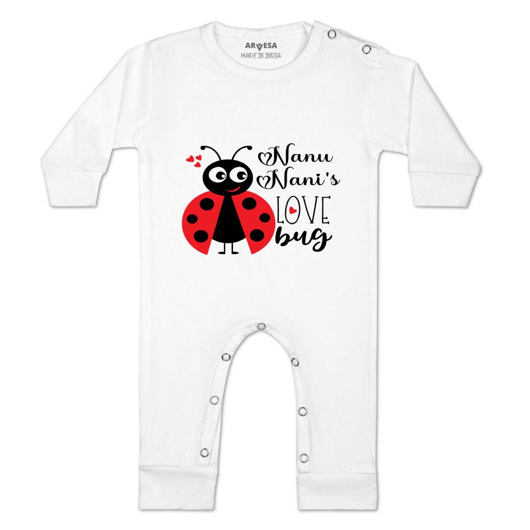 Arvesa Nanu Nani Love Bug Design-412 White 0-3 Months Jumpsuit for Baby Boy & Girl dress .