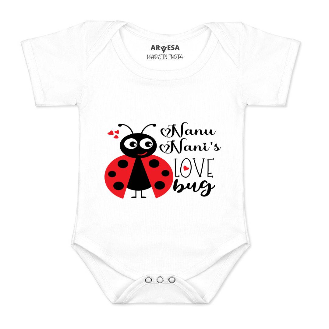 Arvesa Nanu Nani Love Bug Design-412 White 0-3 Months Jumpsuit for Baby Boy & Girl dress .