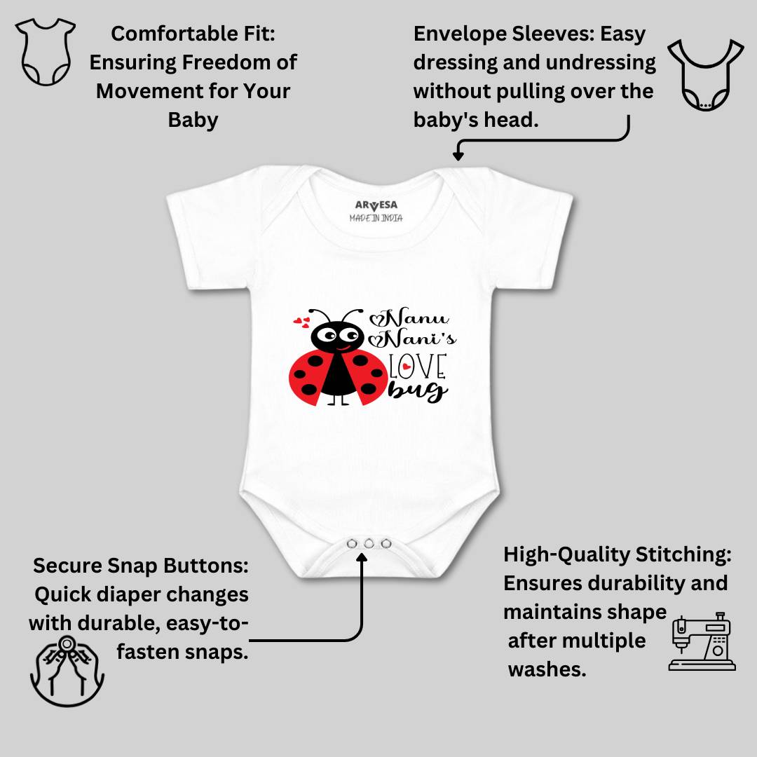 Arvesa Nanu Nani Love Bug Design-412 White 0-3 Months Jumpsuit for Baby Boy & Girl dress .