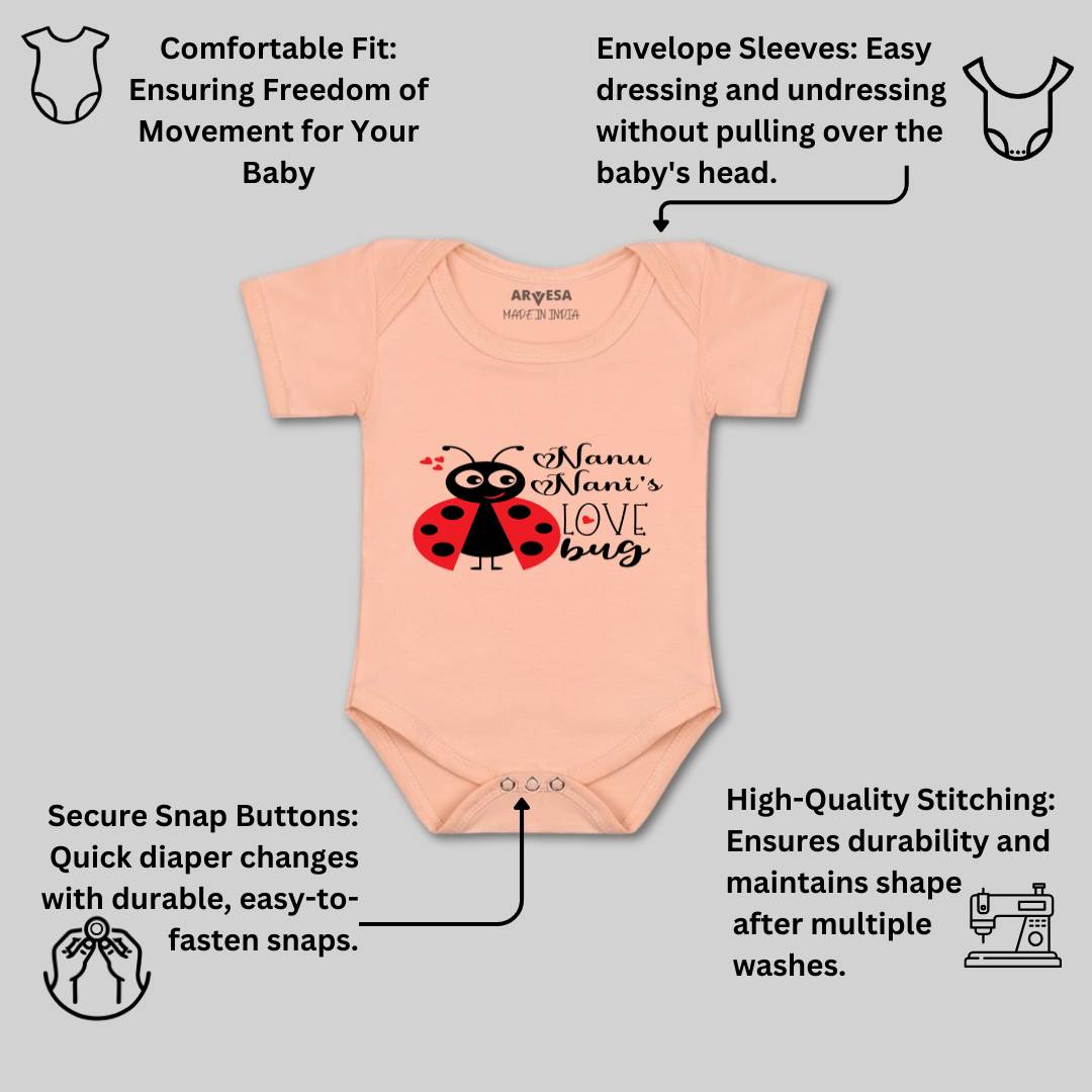 Arvesa Nanu Nani Love Bug Design-412 White 0-3 Months Jumpsuit for Baby Boy & Girl dress .