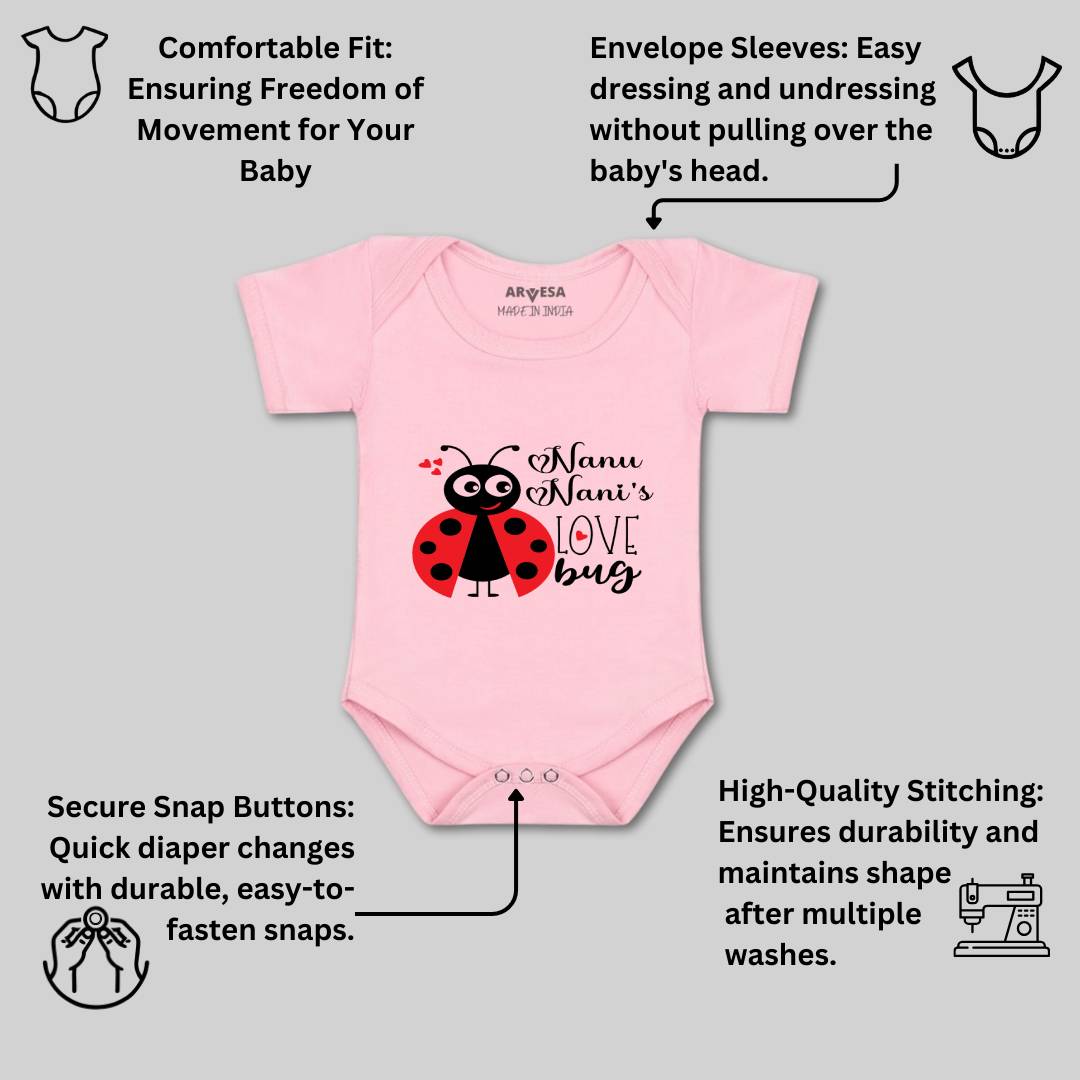 Arvesa Nanu Nani Love Bug Design-412 White 0-3 Months Jumpsuit for Baby Boy & Girl dress .