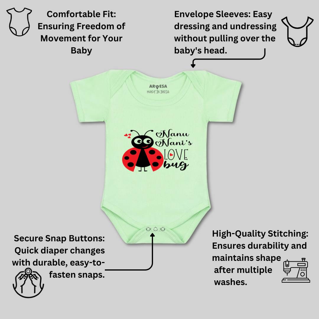 Arvesa Nanu Nani Love Bug Design-412 White 0-3 Months Jumpsuit for Baby Boy & Girl dress .
