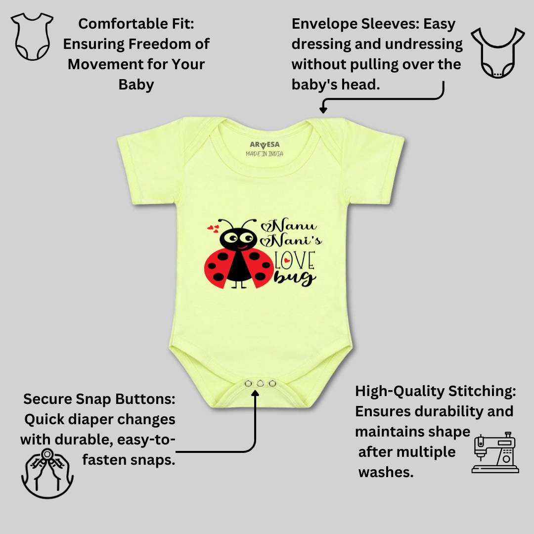 Arvesa Nanu Nani Love Bug Design-412 White 0-3 Months Jumpsuit for Baby Boy & Girl dress .