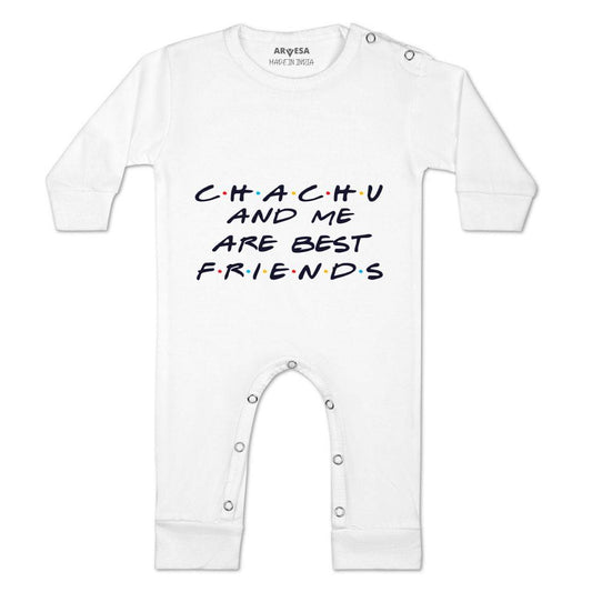 Arvesa Chachu & Me Are Best Friend Design-418 White 0-3 Months Jumpsuit for Baby Boy & Girl dress .