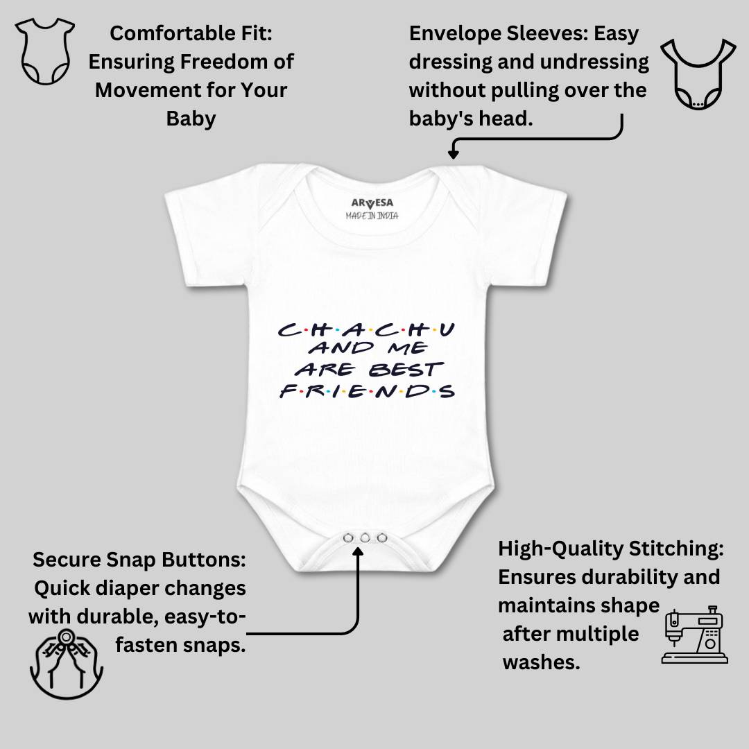 Arvesa Chachu & Me Are Best Friend Design-418 White 0-3 Months Jumpsuit for Baby Boy & Girl dress .
