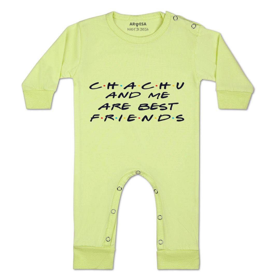 Arvesa Chachu & Me Are Best Friend Design-418 White 0-3 Months Jumpsuit for Baby Boy & Girl dress .