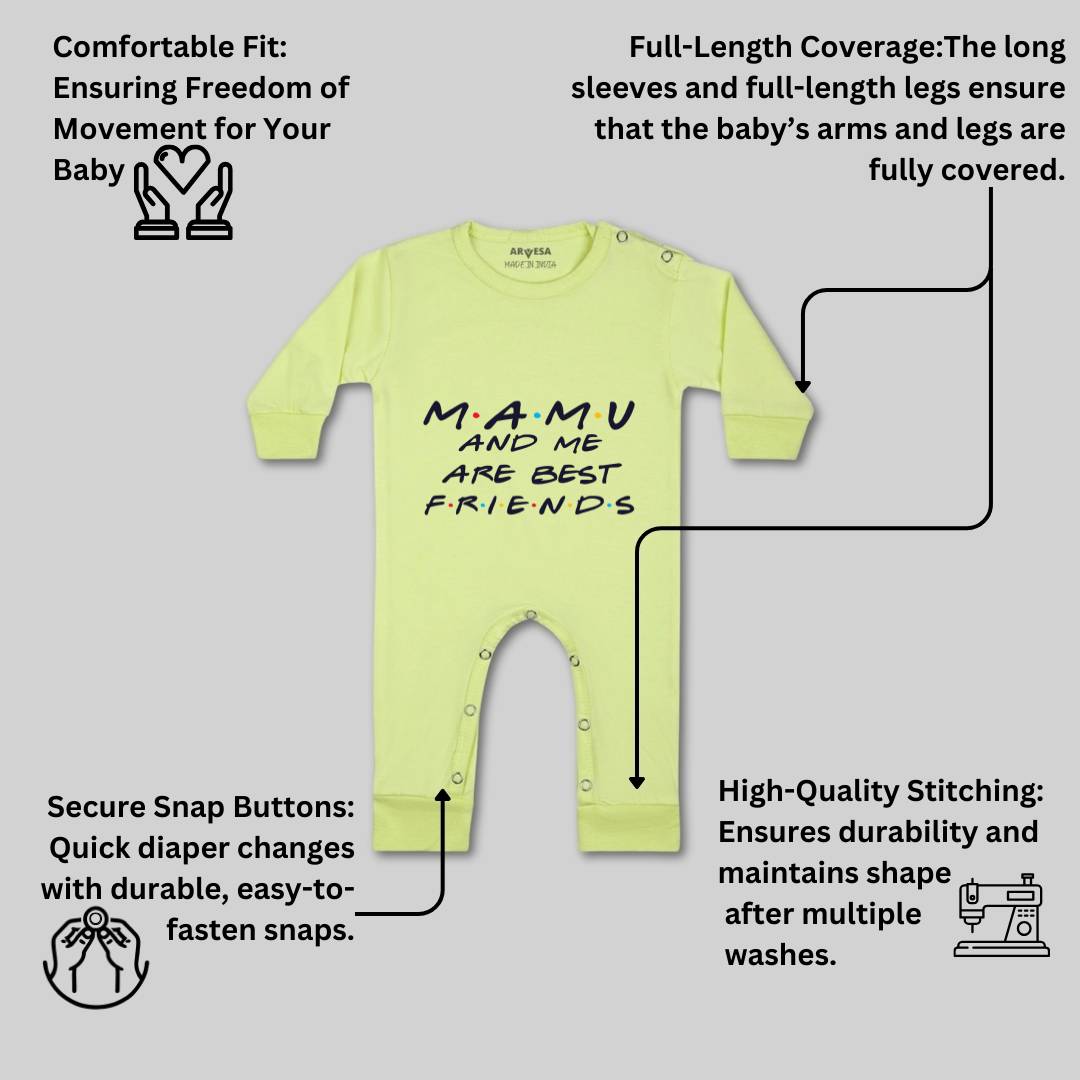 Arvesa Mamu & Me Are Best Friend Design-419 White 0-3 Months Jumpsuit for Baby Boy & Girl dress .