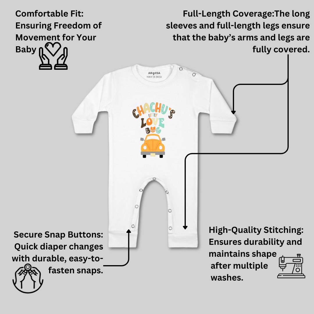 Arvesa Chachu Little Love Bug Design-421 White 0-3 Months Jumpsuit for Baby Boy & Girl dress .