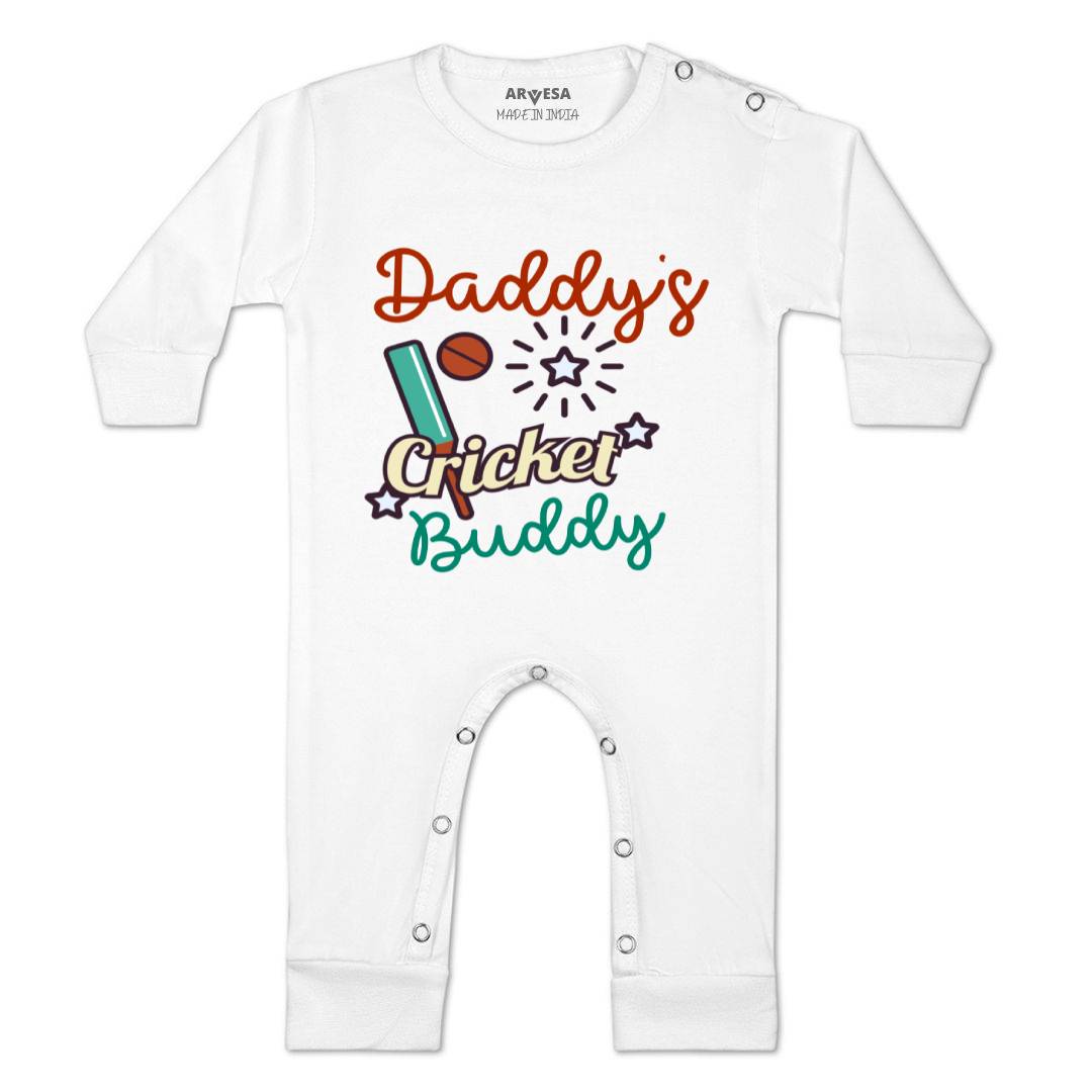 Arvesa Daddy Cricket Buddy Design-765 White 0-3 Months Jumpsuit for Baby Boy & Girl dress .