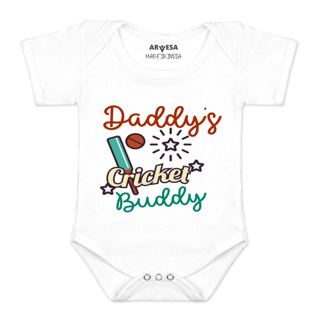 Arvesa Daddy Cricket Buddy Design-765 White 0-3 Months Jumpsuit for Baby Boy & Girl dress .