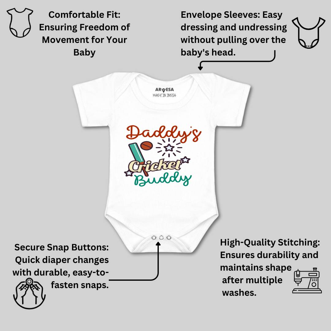 Arvesa Daddy Cricket Buddy Design-765 White 0-3 Months Jumpsuit for Baby Boy & Girl dress .