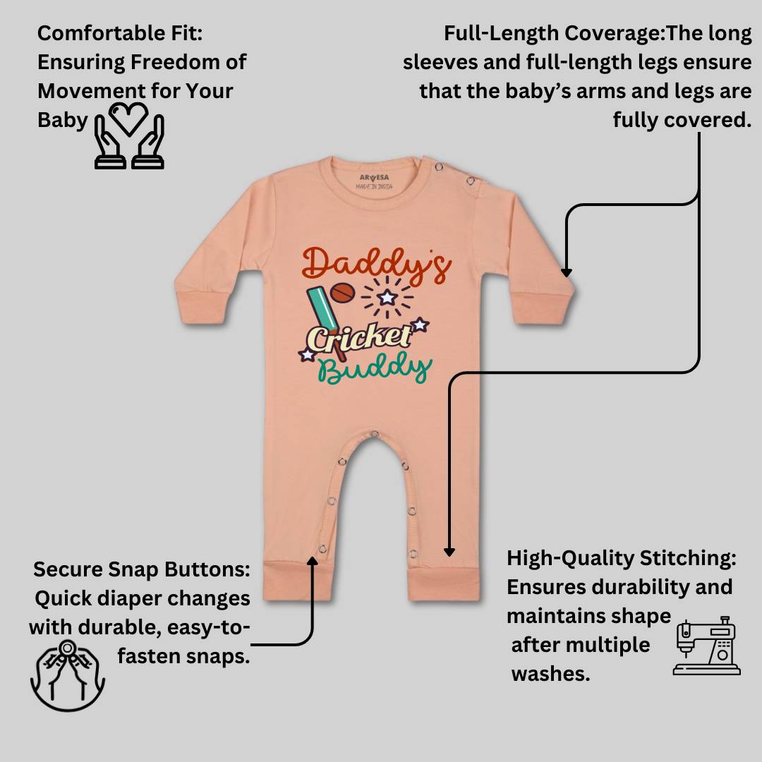 Arvesa Daddy Cricket Buddy Design-765 White 0-3 Months Jumpsuit for Baby Boy & Girl dress .