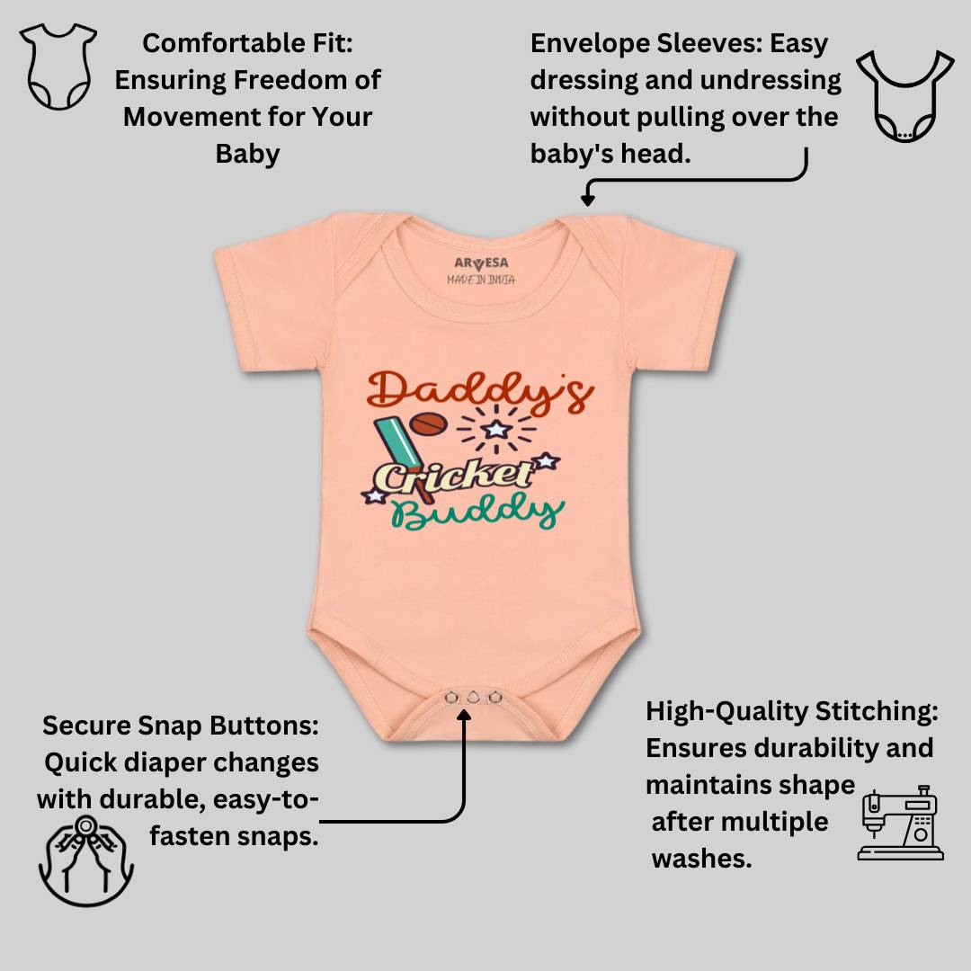 Arvesa Daddy Cricket Buddy Design-765 White 0-3 Months Jumpsuit for Baby Boy & Girl dress .