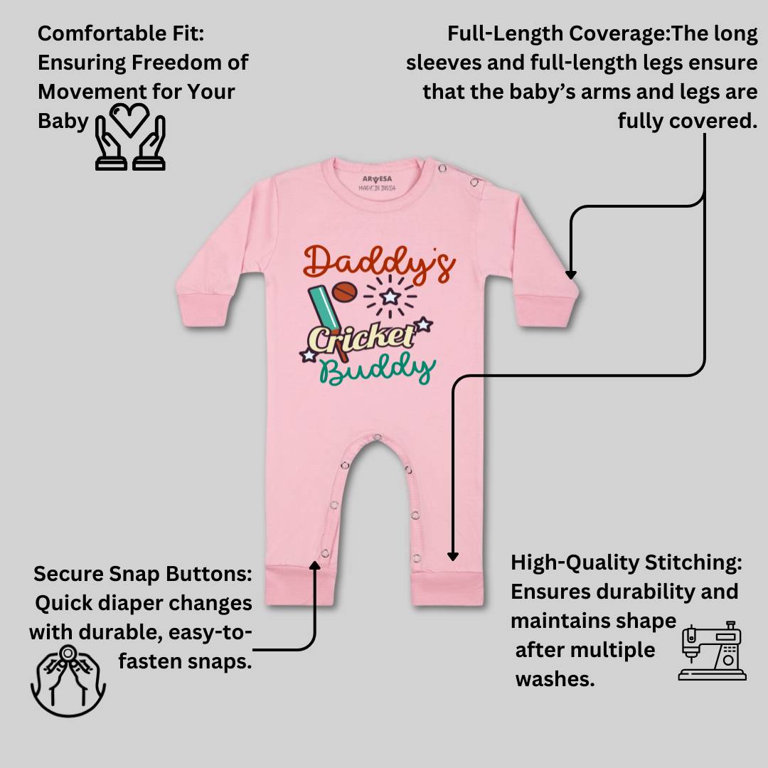 Arvesa Daddy Cricket Buddy Design-765 White 0-3 Months Jumpsuit for Baby Boy & Girl dress .