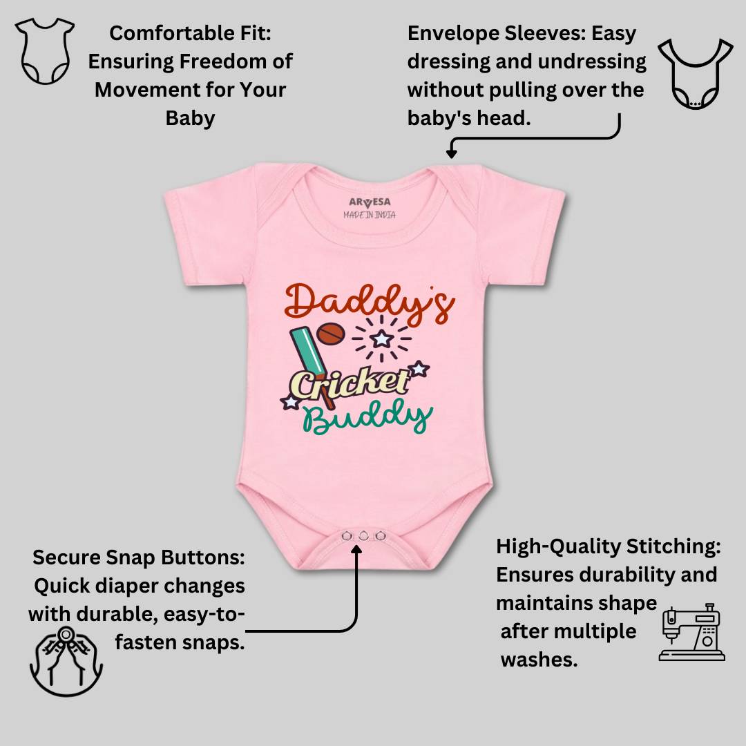 Arvesa Daddy Cricket Buddy Design-765 White 0-3 Months Jumpsuit for Baby Boy & Girl dress .