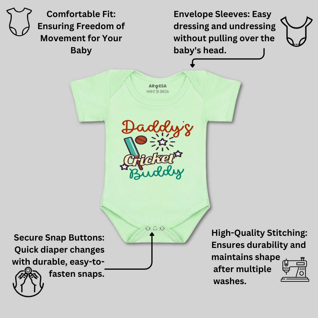 Arvesa Daddy Cricket Buddy Design-765 White 0-3 Months Jumpsuit for Baby Boy & Girl dress .