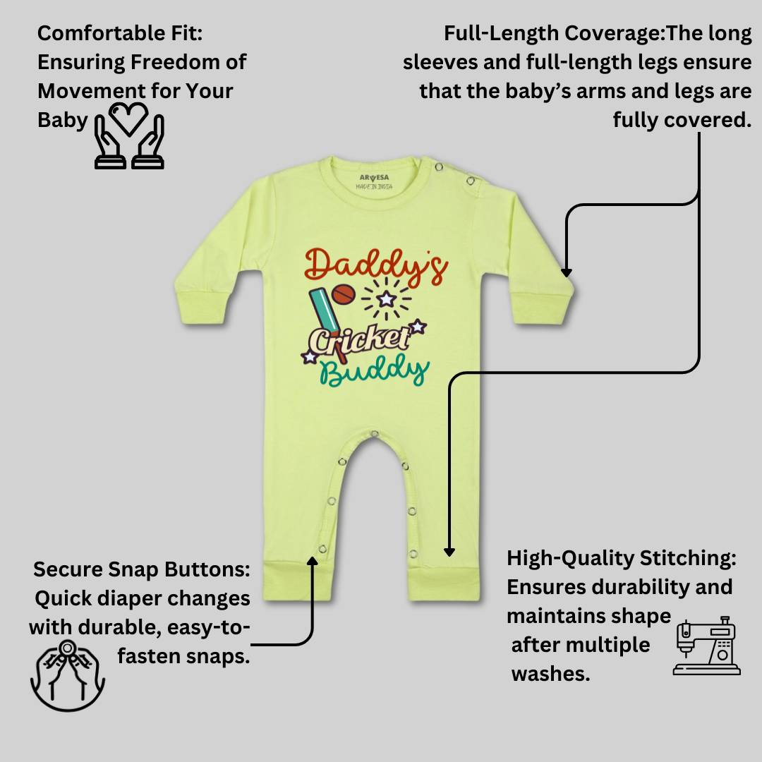 Arvesa Daddy Cricket Buddy Design-765 White 0-3 Months Jumpsuit for Baby Boy & Girl dress .