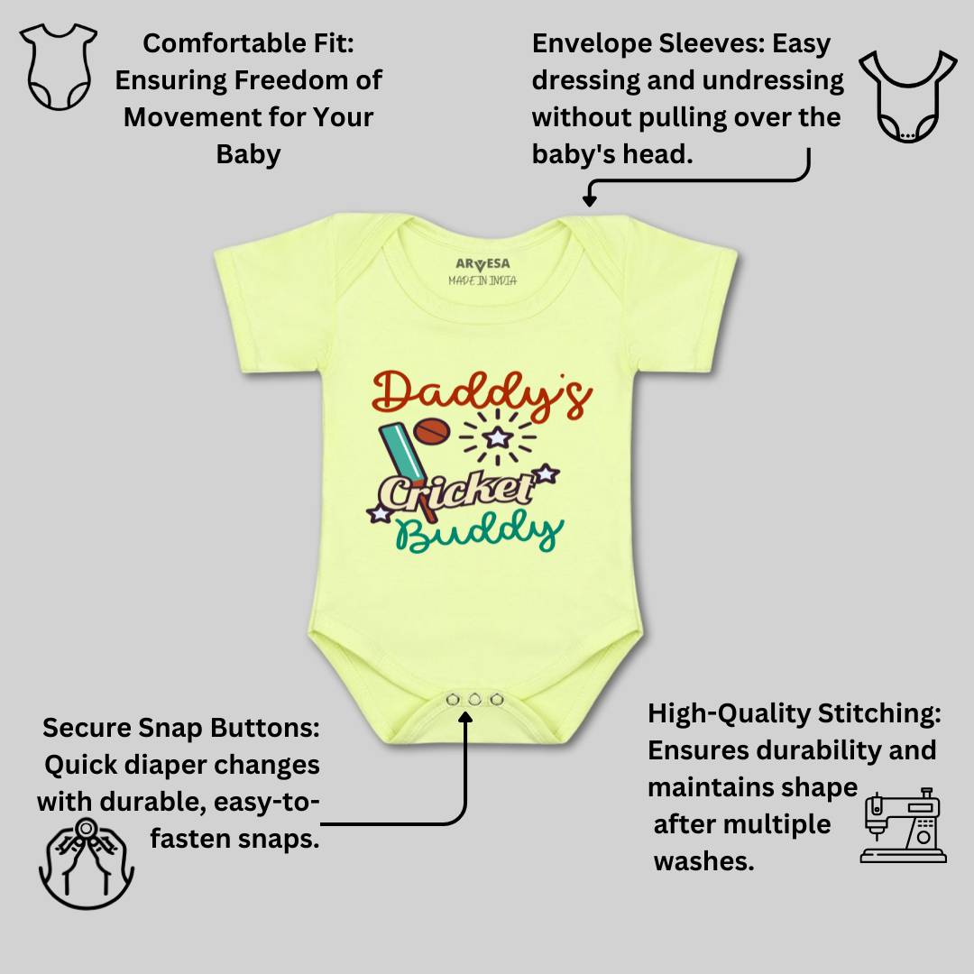 Arvesa Daddy Cricket Buddy Design-765 White 0-3 Months Jumpsuit for Baby Boy & Girl dress .