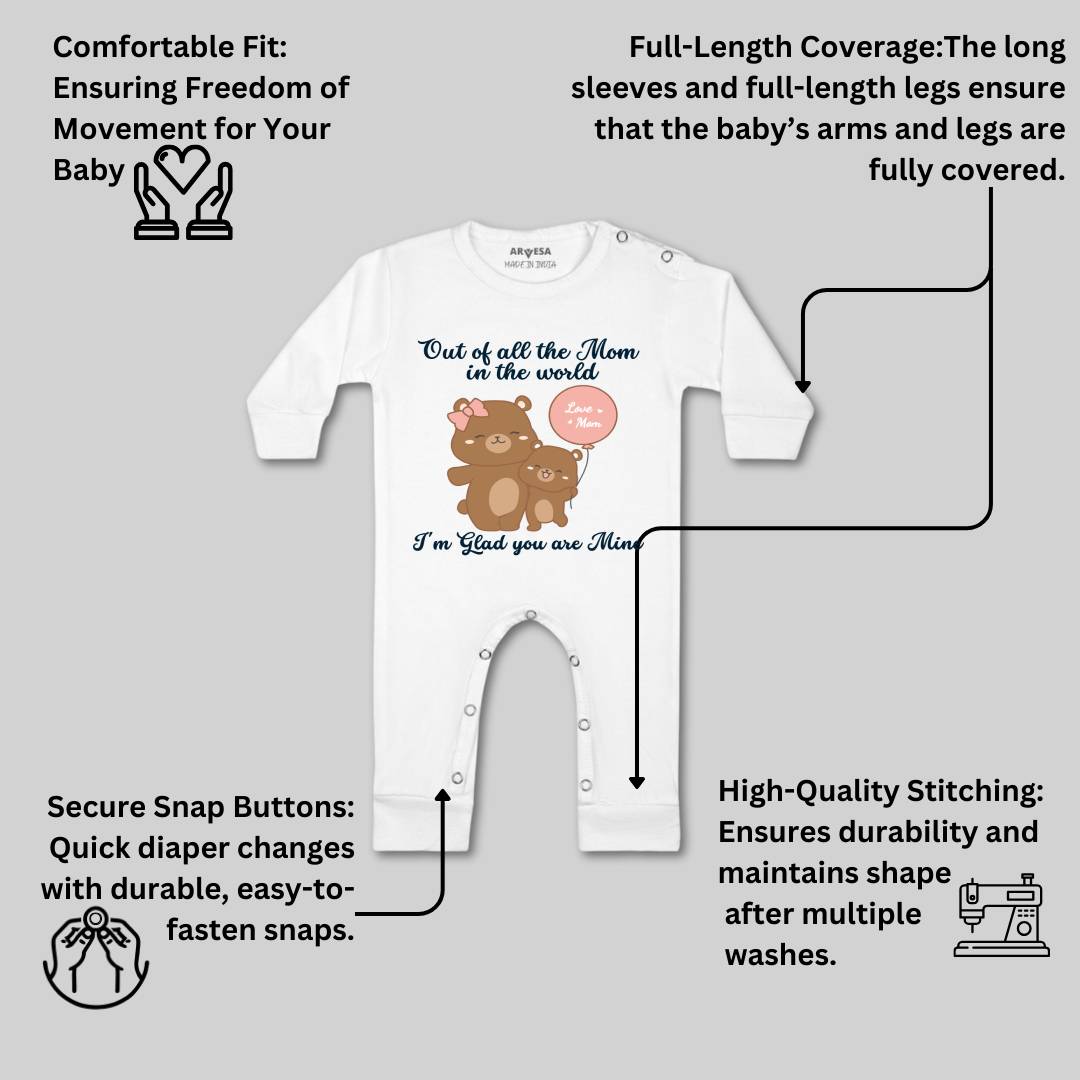 Arvesa I Am Glad You Are Mine Mom Design-864 White 0-3 Months Jumpsuit for Baby Boy & Girl dress .