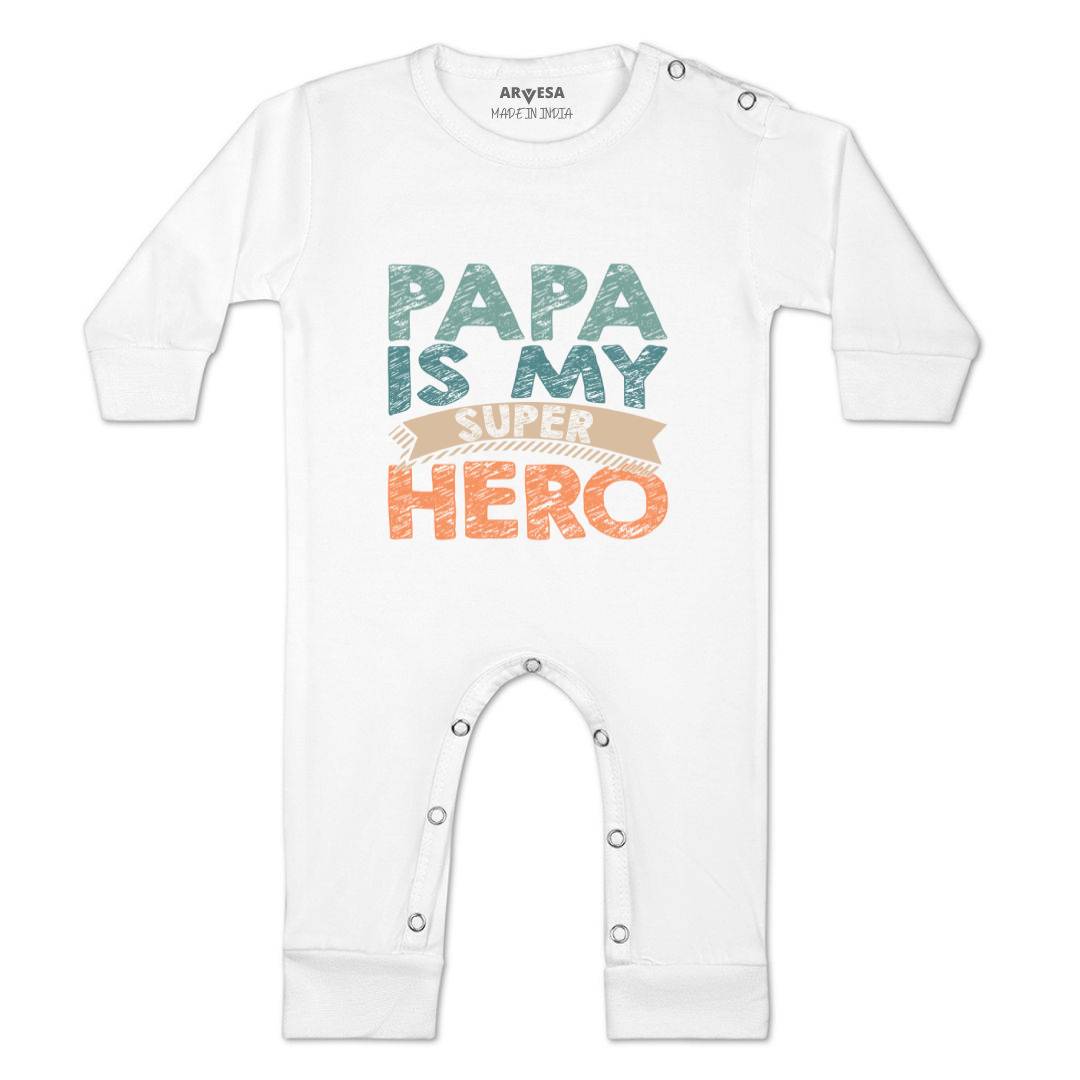 Arvesa Papa Is My Super Hero Design-878 White 0-3 Months Jumpsuit for Baby Boy & Girl dress .