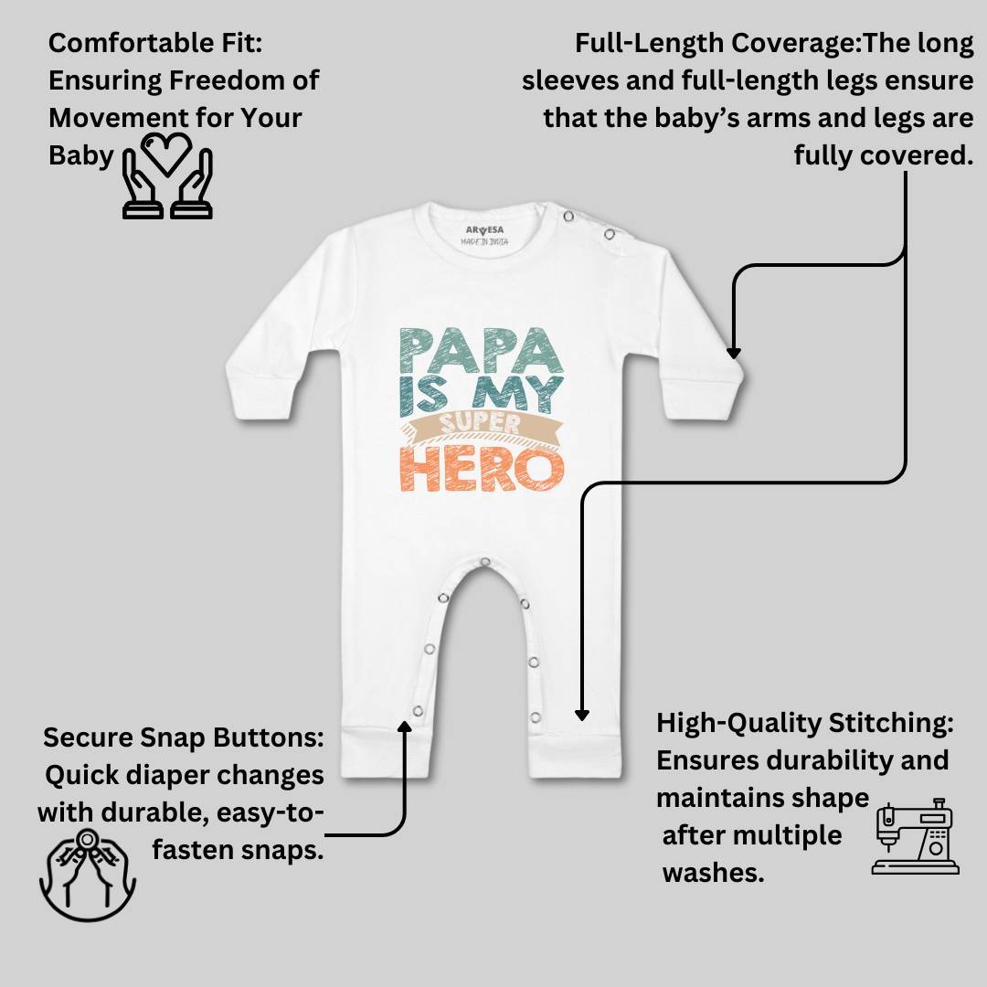 Arvesa Papa Is My Super Hero Design-878 White 0-3 Months Jumpsuit for Baby Boy & Girl dress .
