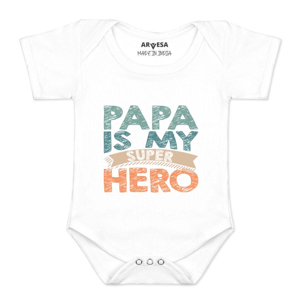 Arvesa Papa Is My Super Hero Design-878 White 0-3 Months Jumpsuit for Baby Boy & Girl dress .