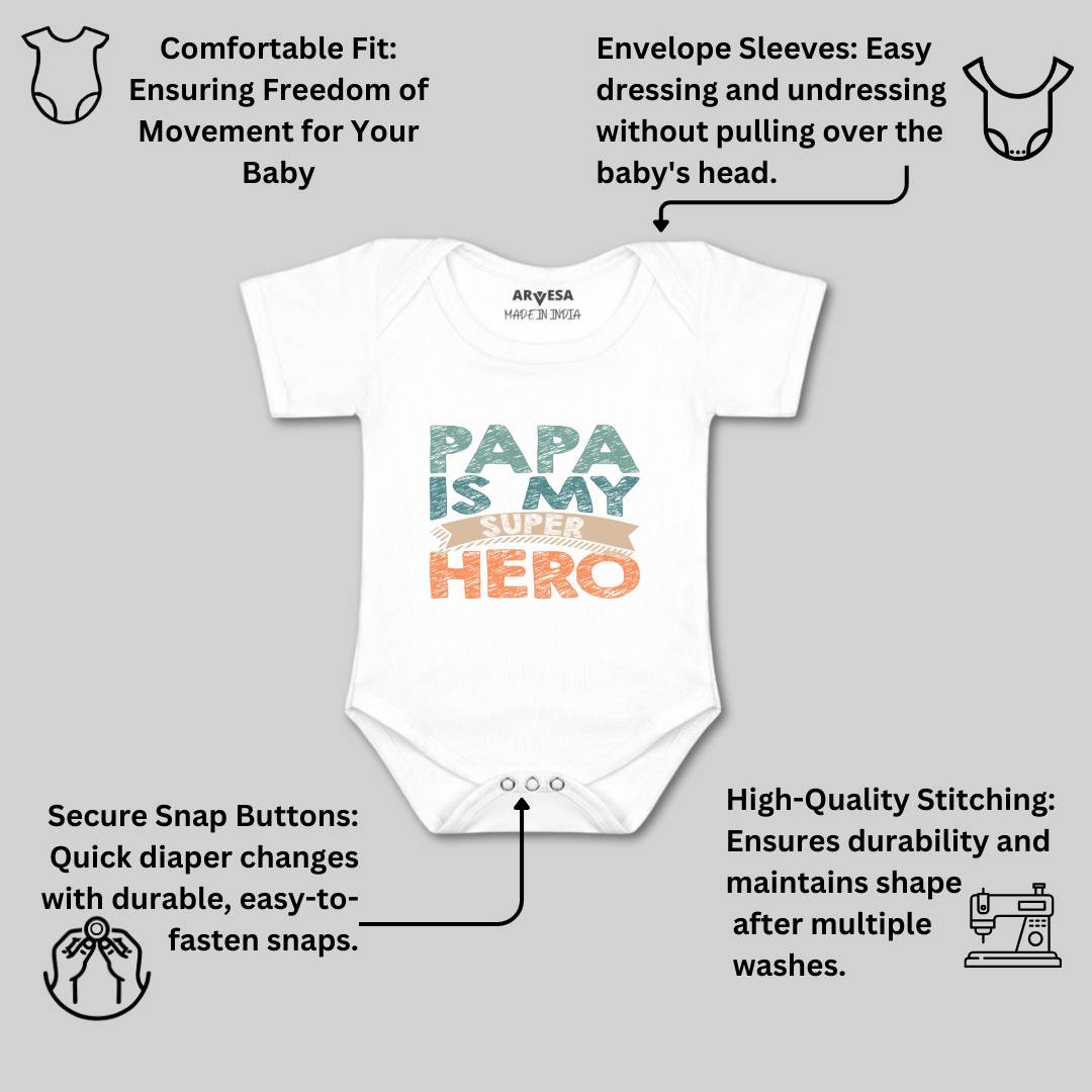 Arvesa Papa Is My Super Hero Design-878 White 0-3 Months Jumpsuit for Baby Boy & Girl dress .