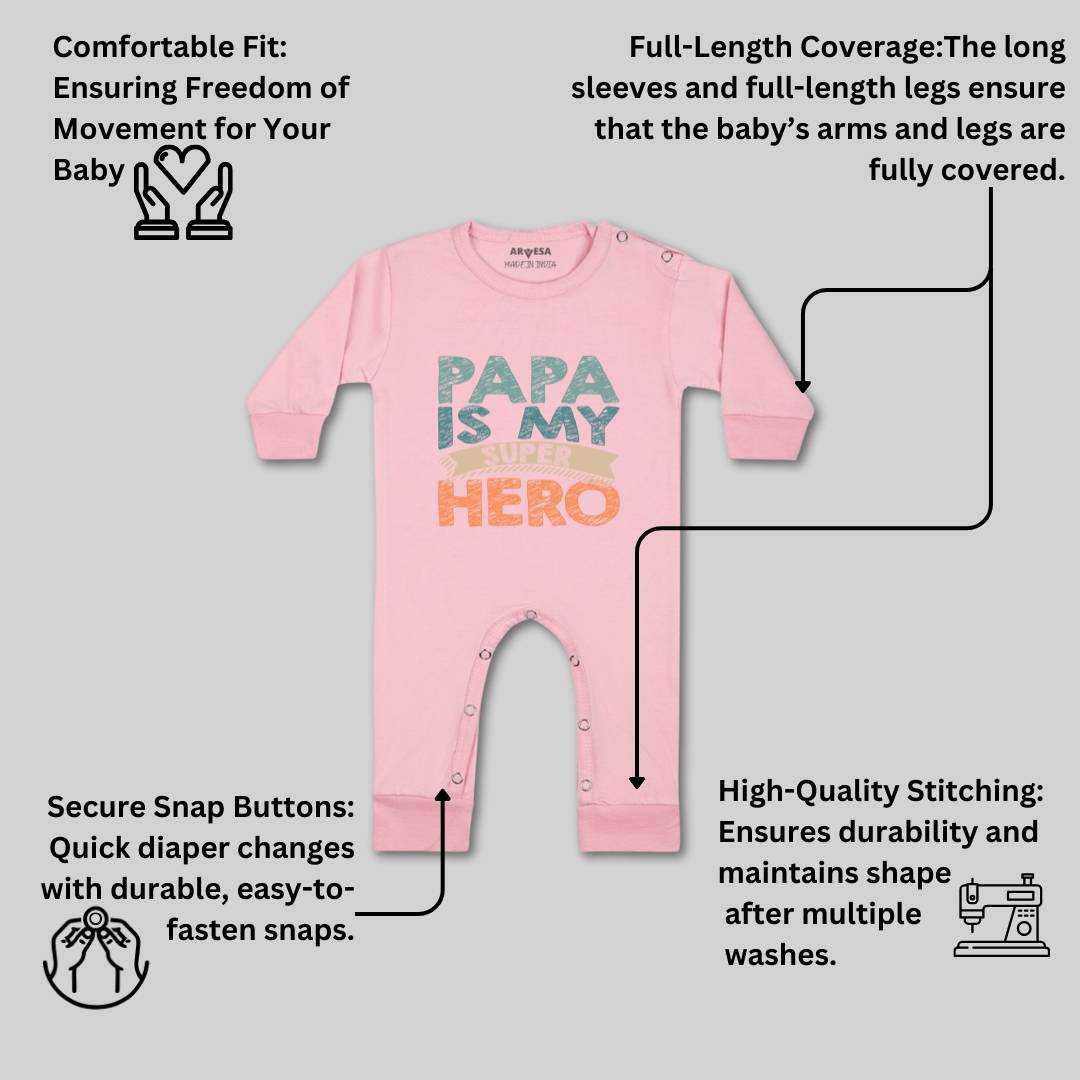 Arvesa Papa Is My Super Hero Design-878 White 0-3 Months Jumpsuit for Baby Boy & Girl dress .