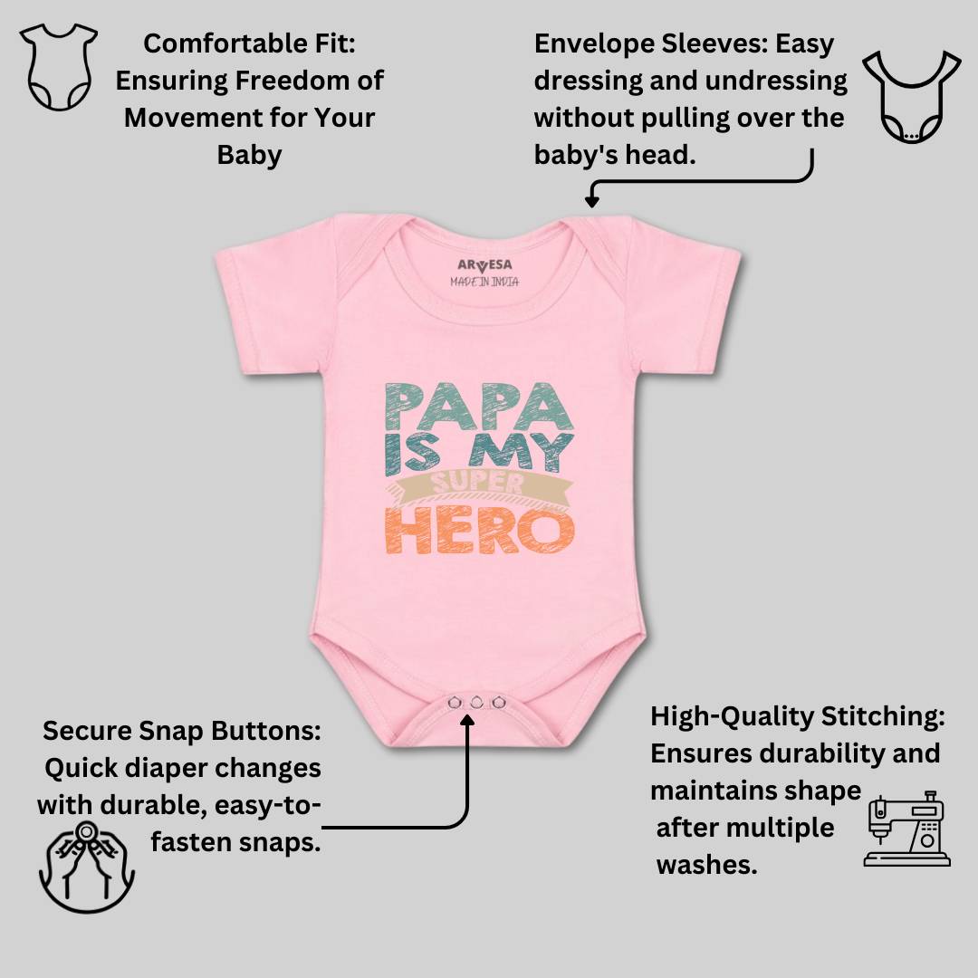 Arvesa Papa Is My Super Hero Design-878 White 0-3 Months Jumpsuit for Baby Boy & Girl dress .