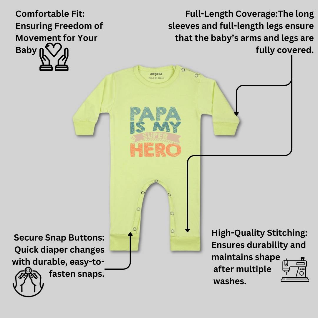 Arvesa Papa Is My Super Hero Design-878 White 0-3 Months Jumpsuit for Baby Boy & Girl dress .