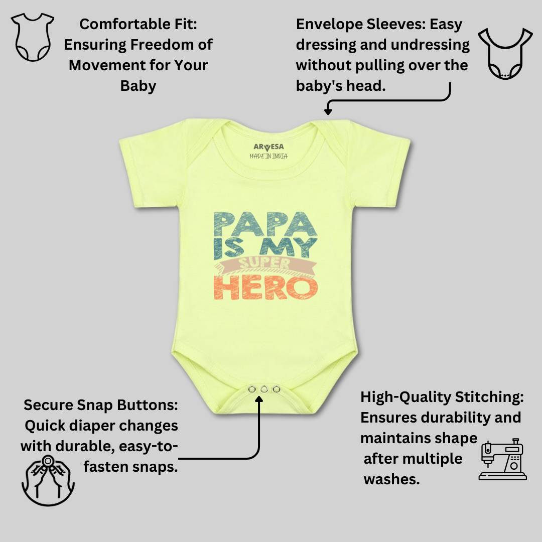 Arvesa Papa Is My Super Hero Design-878 White 0-3 Months Jumpsuit for Baby Boy & Girl dress .