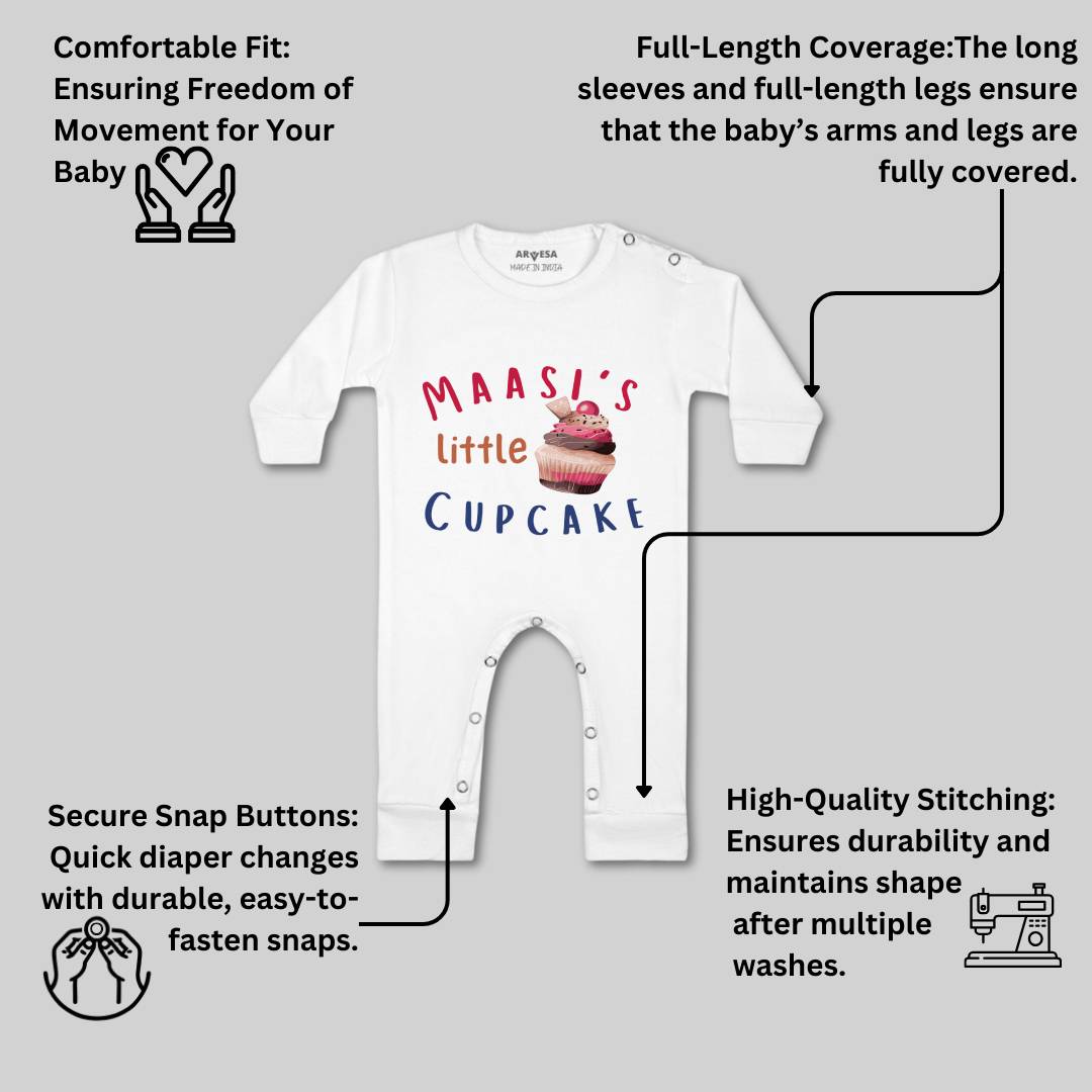 Arvesa Maasi Little Cupcake Design-914 White 0-3 Months Jumpsuit for Baby Boy & Girl dress .