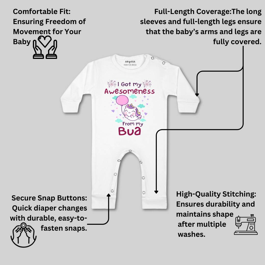 Arvesa I Got Awesomeness From Bua Design-928 White 0-3 Months Jumpsuit for Baby Boy & Girl dress .