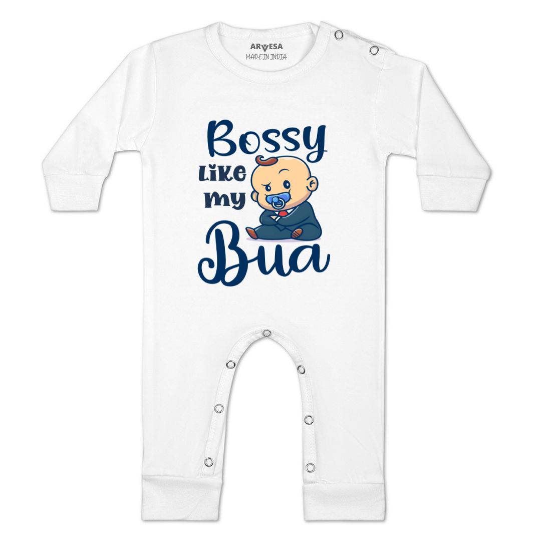 Arvesa Bossy Like My Bua Design-934 White 0-3 Months Jumpsuit for Baby Boy & Girl dress .
