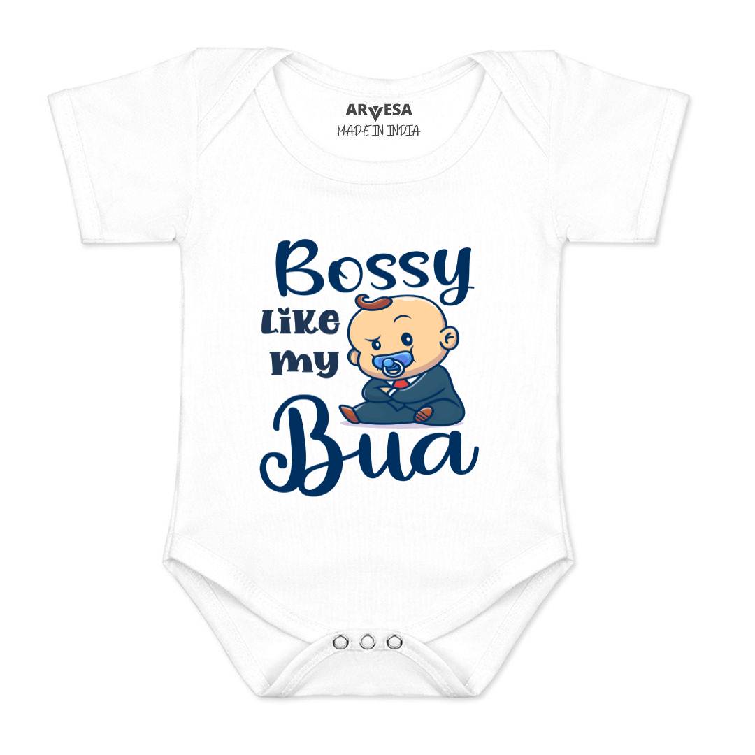 Arvesa Bossy Like My Bua Design-934 White 0-3 Months Jumpsuit for Baby Boy & Girl dress .