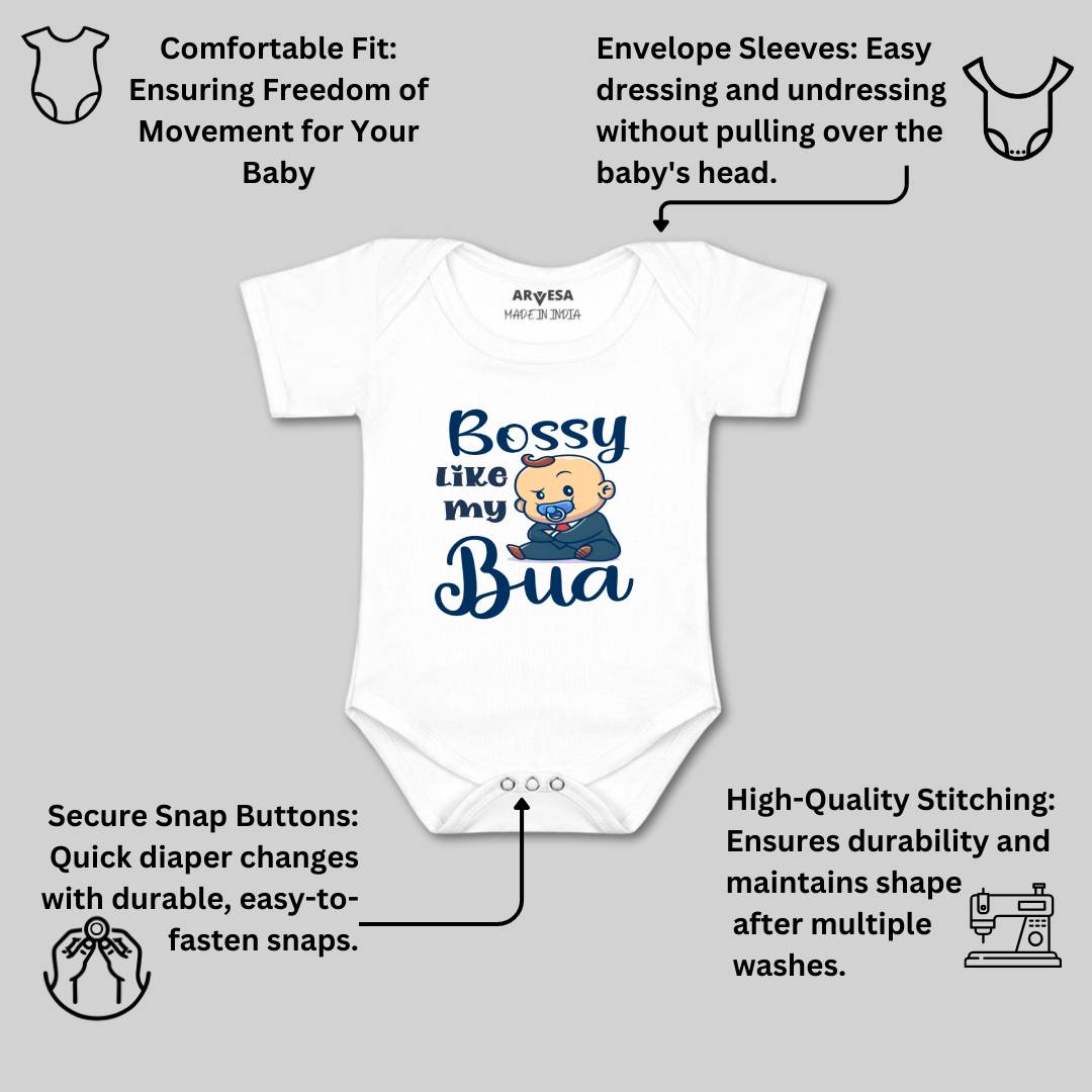 Arvesa Bossy Like My Bua Design-934 White 0-3 Months Jumpsuit for Baby Boy & Girl dress .