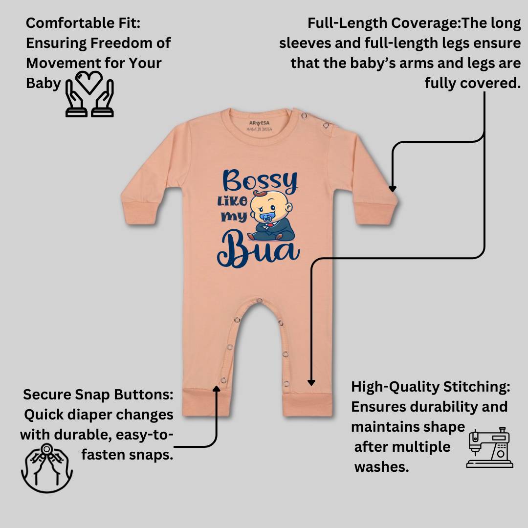 Arvesa Bossy Like My Bua Design-934 White 0-3 Months Jumpsuit for Baby Boy & Girl dress .
