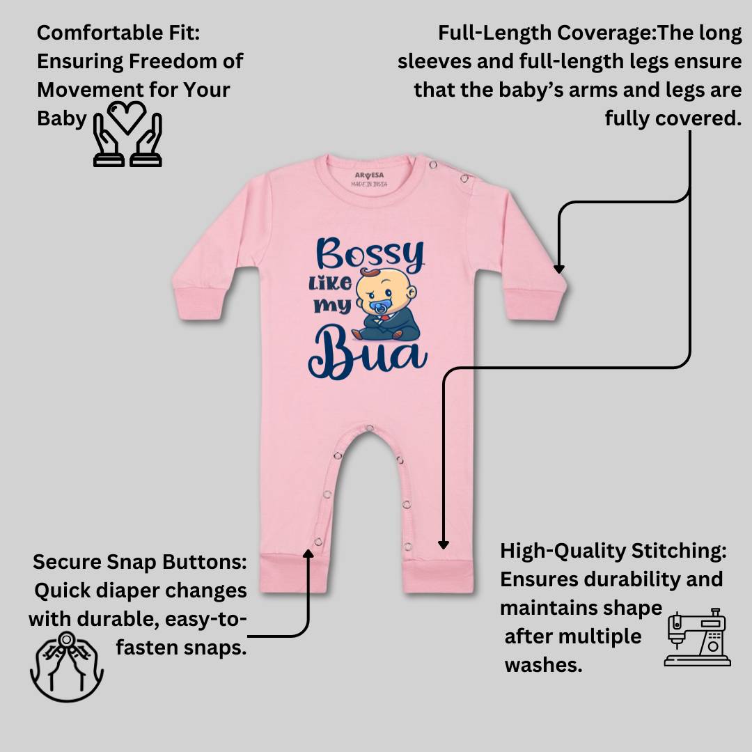 Arvesa Bossy Like My Bua Design-934 White 0-3 Months Jumpsuit for Baby Boy & Girl dress .