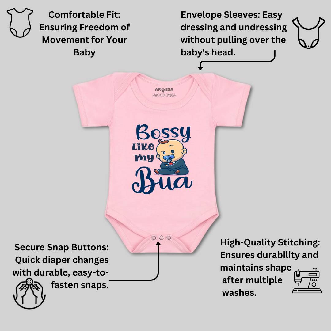 Arvesa Bossy Like My Bua Design-934 White 0-3 Months Jumpsuit for Baby Boy & Girl dress .