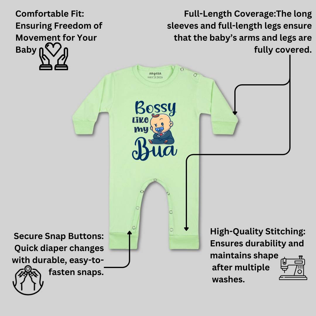 Arvesa Bossy Like My Bua Design-934 White 0-3 Months Jumpsuit for Baby Boy & Girl dress .